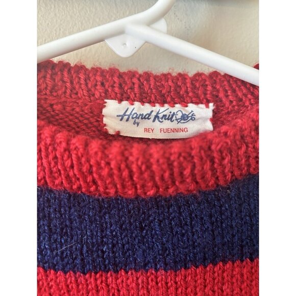 Vintage Boys Handmade Hand Knit Striped Sweater Red Blue - Picture 4 of 4